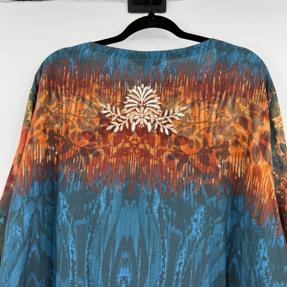 John Mark Shirt Top Womens 3X Blue Orange Embroidered Floral Flowy Scoop Neck - Picture 5 of 10